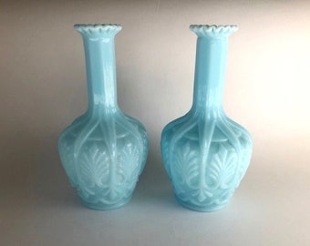 Beautiful pair of French Opaque Blue Glass Decanters