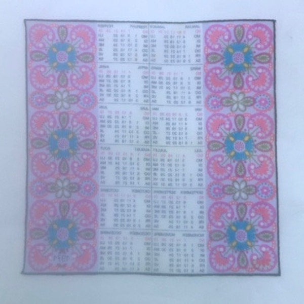 Beautiful Swiss Linen Calendar Hanky by Lehner