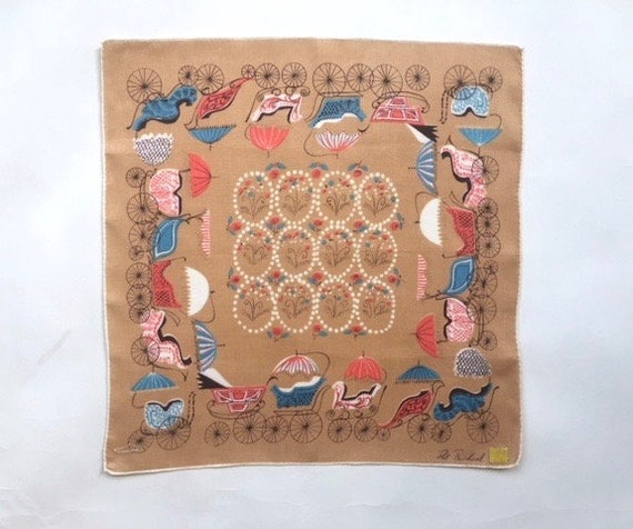 Terrific Pat Pritchard Linen Hanky with Baby Carr… - image 1