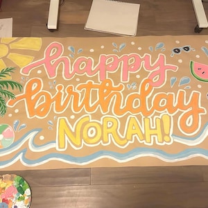 Custom hand-painted birthday party/event banner — Kraft paper