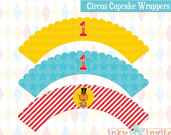 INSTANT DOWNLOAD Cupcake Wrappers & Toppers | 1st Birthday Circus/Carnival Birthday Party Decorations, Printable, DIY