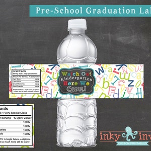 Étiquettes de bouteille d'eau Graduation préscolaire Téléchargement instantané | Fête de remise des diplômes, imprimable | Emballages pour bouteilles d'eau Look Out Kindergarten