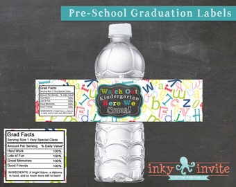 Pre-School Graduation WATER BOTTLE labels Instant Download | Graduation Party, Printable | Water Bottle wraps Look Out Kindergarten
