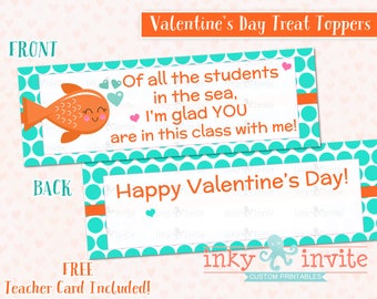 Fisch Valentinstag Fisch Snacks | Valentinstag Leckerli Beutel Topper | Klasse Valentinskarte | Last-Minute-Valentinstag | GRATIS Lehrerkarte!