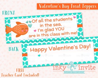 Fish Valentine Fish Snacks | Valentine's Treat Bag Toppers | Class Valentine Card | Last Minute Valentines | FREE Teacher Card!