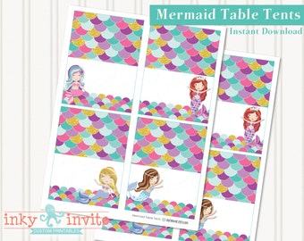 INSTANT DOWNLOAD Blank Mermaid Birthday Food Table Tents Cards | TMNT Birthday Party Printable Food Tents