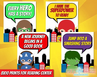 Superhero Classroom Reading Center Posters | Pre-school Classroom | Classroom Decorations | Superhero Home School | Library Superhero Prints