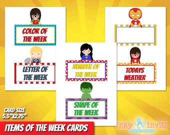 Superhero Classroom Items of the Week Cards | Pre-school Classroom | Classroom Decorations |