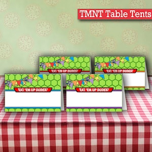 SOFORTIGER DOWNLOAD Ninja Turtles Geburtstagskarten Tischzelte | Schildkröte Geburtstagsparty druckbare Essenszelte
