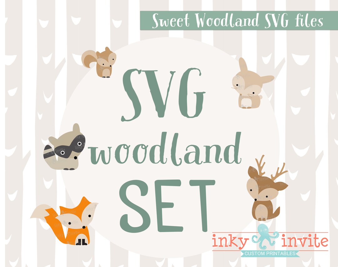 Woodland Animals SVG Baby Shower Birthday Party Fox Deer Raccoon Sweet