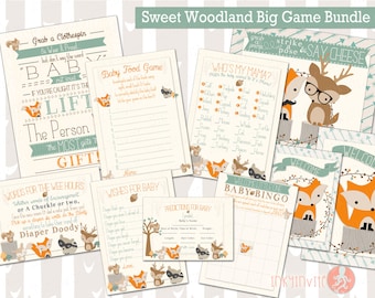 Sweet Woodland Baby Shower Big Bundle Games | Forest Friends Shower | Woodland Animals Don't Say Baby, Who's My Mama, Wishes, and More!