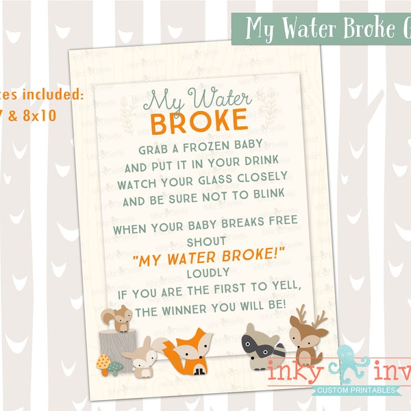 My Water Broke Sweet Woodland Baby Shower Game Instant Download | Forest Friends Baby Shower Activity | Woodland Animals | Ice Cube Baby