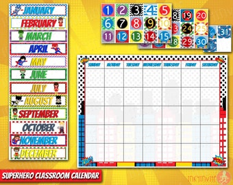 Superhero Classroom Calendar | Pre-school Classroom | Classroom Decorations | Days of the week | Calendar Set