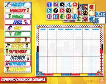 Superhero Classroom Calendar | Pre-school Classroom | Classroom Decorations | Days of the week | Calendar Set