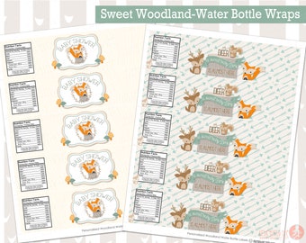 Sweet Woodland Baby Shower WATER BOTTLE labels Instant Download | Forest Friends Baby Shower | Woodland Animals Printable Water Bottle Wrap
