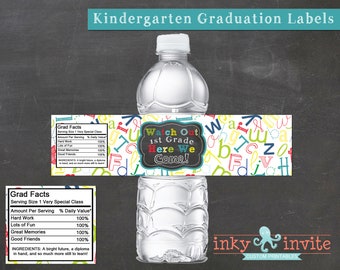 Kindergarten Graduation WATER BOTTLE labels Instant Download | Graduation Party, Printable | Water Bottle wraps Look Out 1st Grade