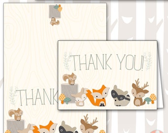 INSTANT DOWNLOAD Sweet Woodland Baby Shower Thank You Note| Baby Woodland Animals Thank you| Forest Baby Shower Thank You Card