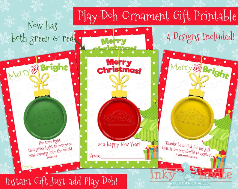 Play-Doh Ornament Gift Card | Class Christmas Gifts, Small Gift | DIY Play Dough Mini Gift | Scripture Christmas Gift Card 