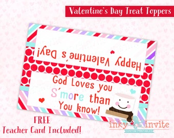 God Loves you S'more Than you know | Valentine's Treat Bag Toppers | Class Valentine Card | Last Minute Valentines | FREE Teacher Card!