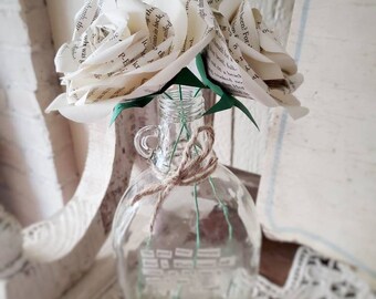 CUSTOM Paper roses in maple syrup jar with quote Home decor Wedding decorations. Farmhouse decoration ideas New home owner gift idea flowers