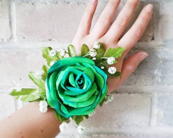 Green corsage wedding or prom or formal corsage. custom emerald sage dark green. Can be custom made in any color!