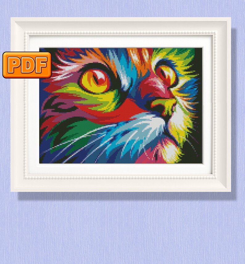 Color cat Cross stitch pattern PDF Instant download Cross stitch pattern PDF Instant download image 2