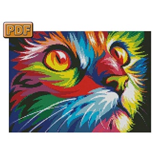 Color cat Cross stitch pattern PDF Instant download Cross stitch pattern PDF Instant download image 1