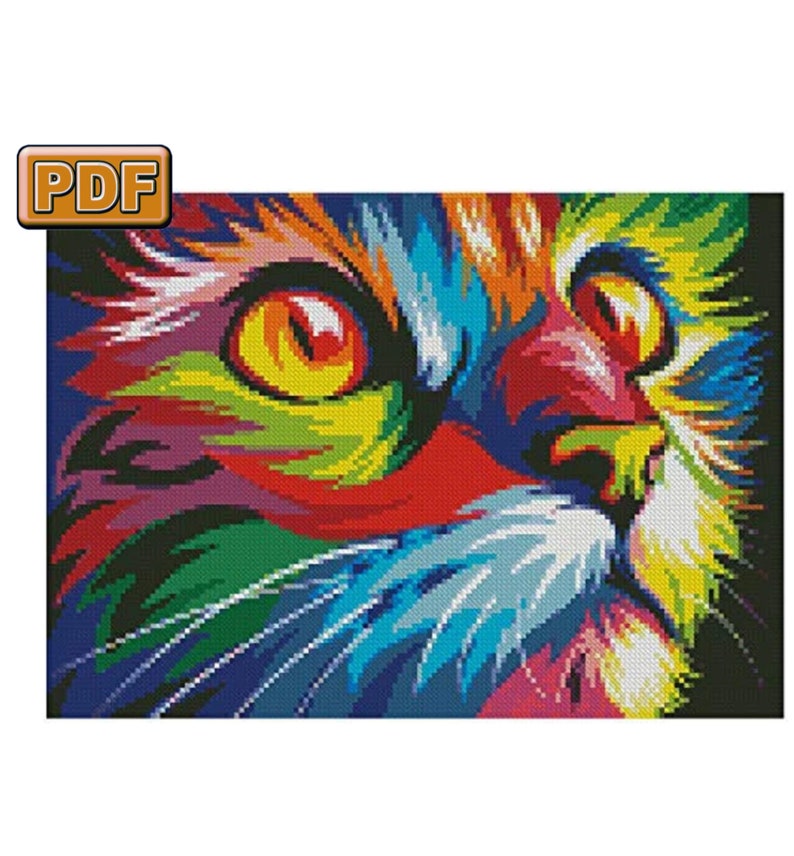 Color cat Cross stitch pattern PDF Instant download Cross stitch pattern PDF Instant download image 1