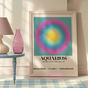 Aquarius Star Sign Instant Download Print, Gradient Zodiac Poster, Astrology Sign Art,  Zodiac Art Printable, Aura Gradient Poster