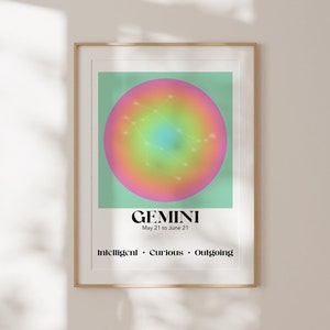 Gemini Star Sign Instant Download Print, Gradient Zodiac Poster, Astrology Sign Art,  Zodiac Art Printable, Aura Gradient Poster, Trendy Art
