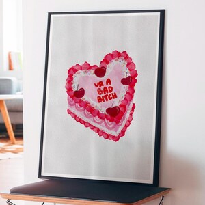Self Love Heart Cake Wall Art - Pink Croquette - Vintage Heart Cake - Watercolor Art - Digital Download