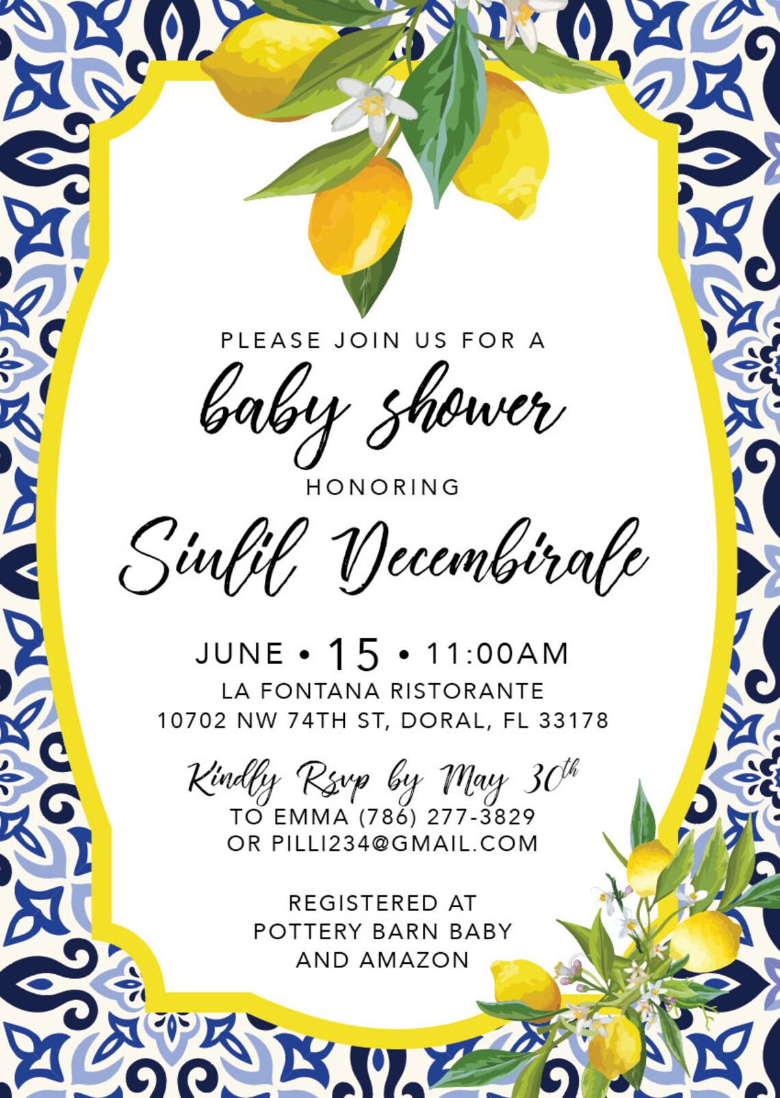 Lemon Baby Shower Invitations DIGITAL FILE ONLY Etsy