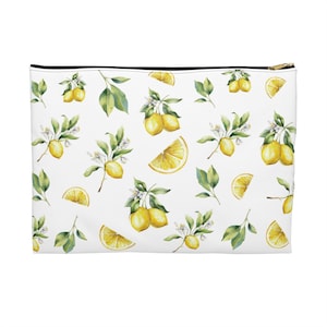 Lemon Print Accessory Pouch | Citrus Cosmetic Bag, Lemon Lovers Gift, Fruit Makeup Case, Yellow Travel Organizer, Summer Zipper Pouch