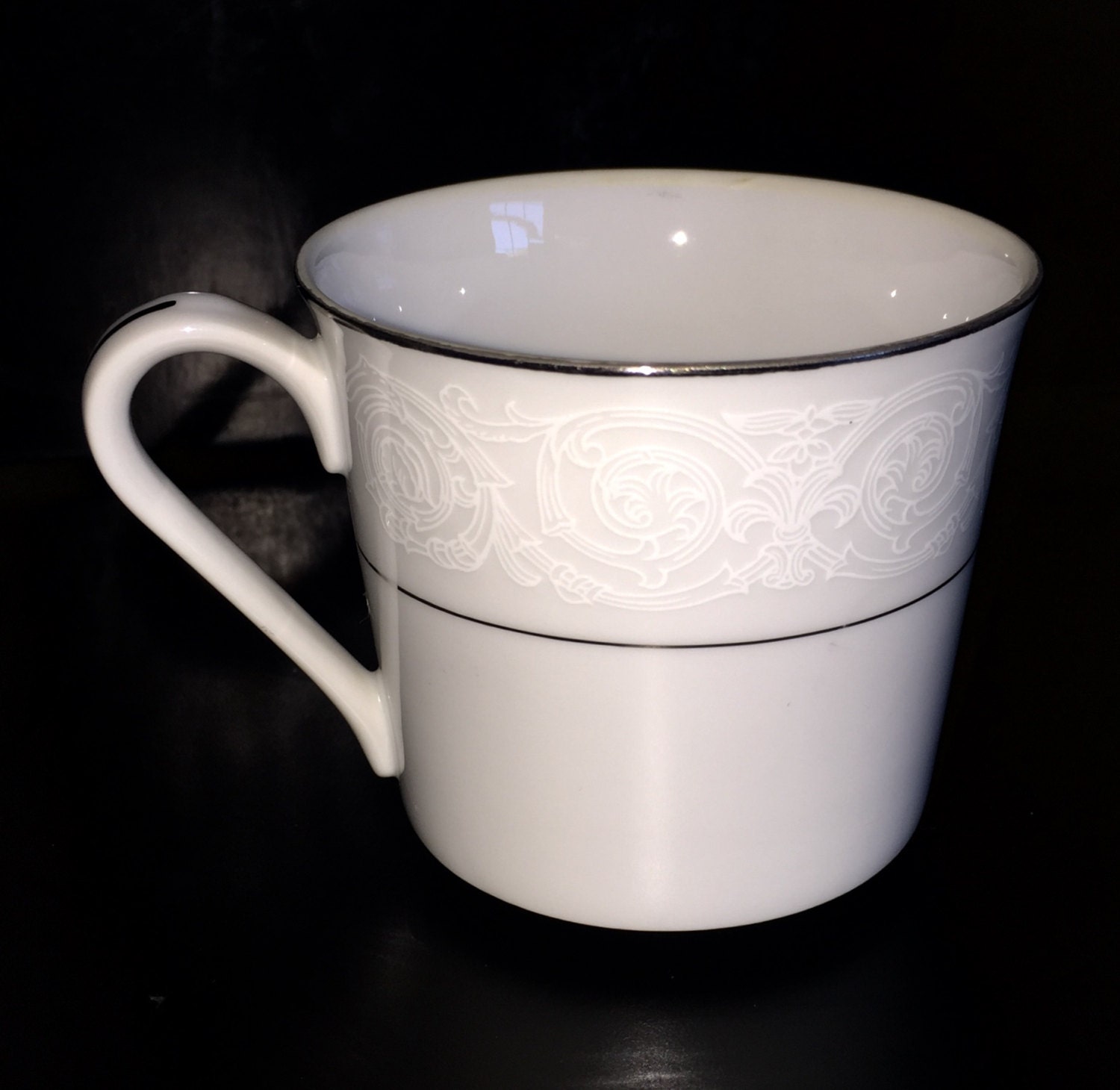 Southwicke China Flat Cup White Design with Silver Trim Etsy