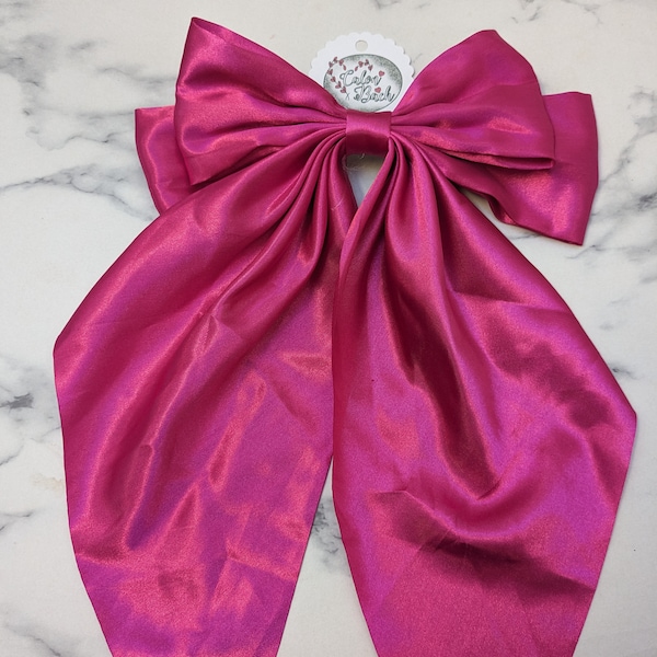 Ladies Pink Satin Bow | Ladies Hair Bow | Satin Bow | Wedding Guest Bow | Barrette Bow | Barrette Bow Clip | Gifts For Her |