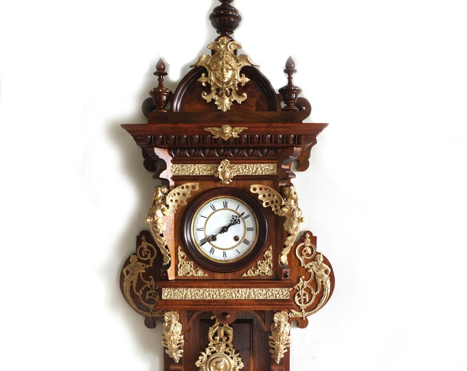 Balcony Wall Clock RZ Freiburg Walnut With Brass Ornaments Etsy