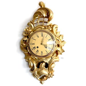 Antique Swedish Cartel Clock – Gustavian Gilt Wood, Hand Carved, 8-Day Movement, 18th Century European Wall Clock