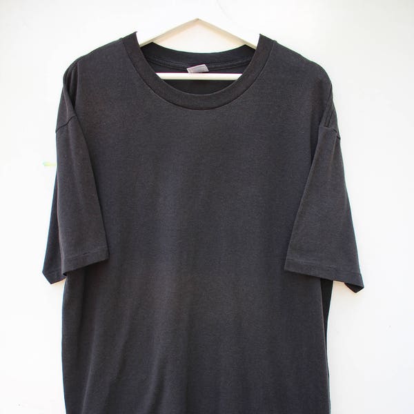 Plain Black T-Shirt / XL - LONG / Slouchy Faded Thin Soft Worn Solid Tee / Duke Athletics