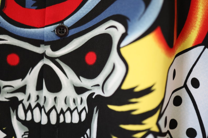 Skull Y2K Flame Button Up Dice Men/'s LARGE L Aces