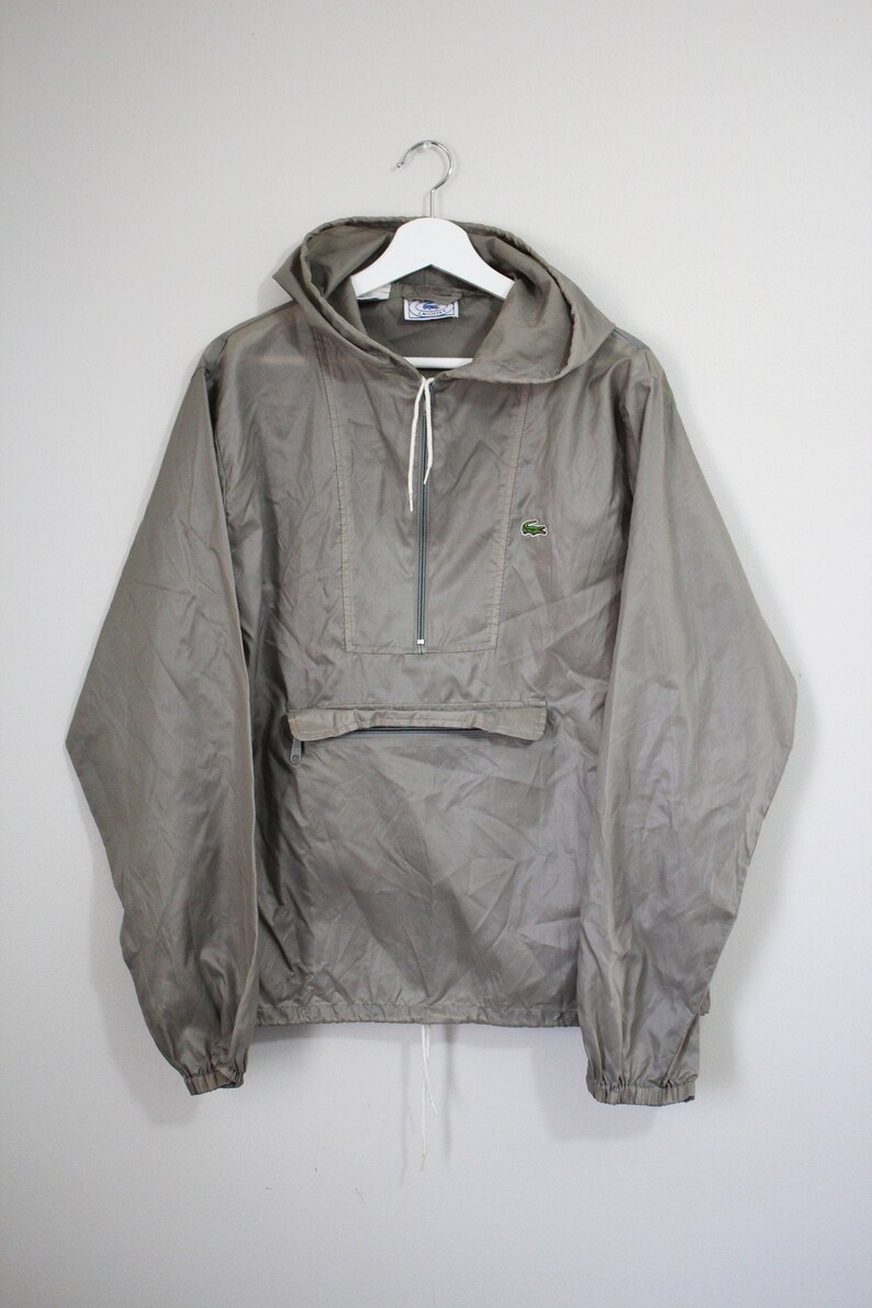 Platinum Deep Silver With hood hooded Vintage Lacoste Pullover Windbreaker RARE COLOR MEDIUM M Preppy 80s Jackets