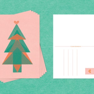 A6 Carte postale de Noël - Arbre de Noël en formes géométriques de grain graphique - Ensemble de cartes postales - Finition mate