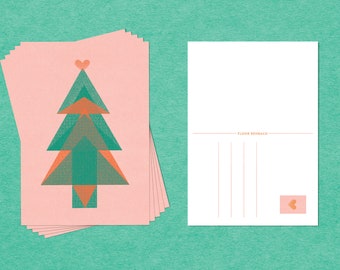 A6 Christmas Postcard - Graphic Geometrical Grain Shapes Christmas Tree - Postcard Set - Matte Finish