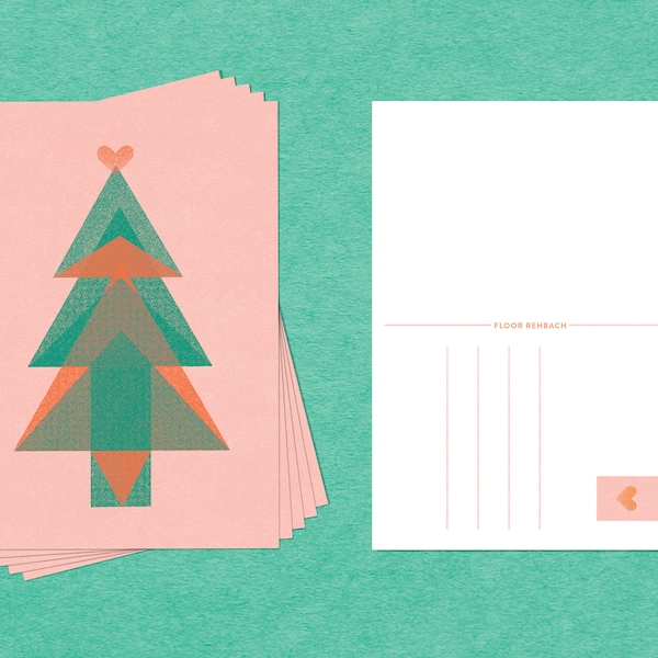 A6 Christmas Postcard - Graphic Geometrical Grain Shapes Christmas Tree - Postcard Set - Matte Finish