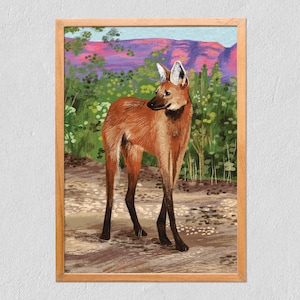 Art Print Maned Wolf 21x30 Beautiful Elegant Maned Wolf Animal Print Poster On Tintoretto Gesso image 1