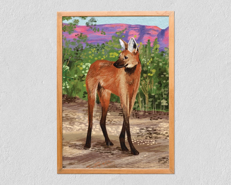 Art Print Maned Wolf 21x30 Beautiful Elegant Maned Wolf Animal Print Poster On Tintoretto Gesso image 1