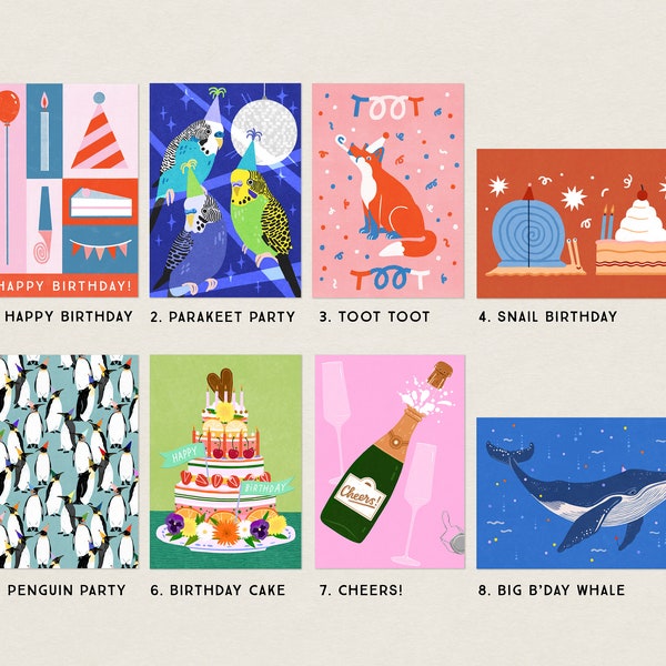 Party Postcards - Mix and match! - A6 Illustrated Cards - Birthday, Festive, Celebrating, Party Cards