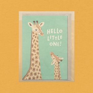 Hello Little One Baby Giraffe Illustration Folded Greeting Card Postcard with Kraft Envelope image 2