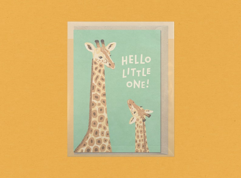 Hello Little One Baby Giraffe Illustration Folded Greeting Card Postcard with Kraft Envelope image 2