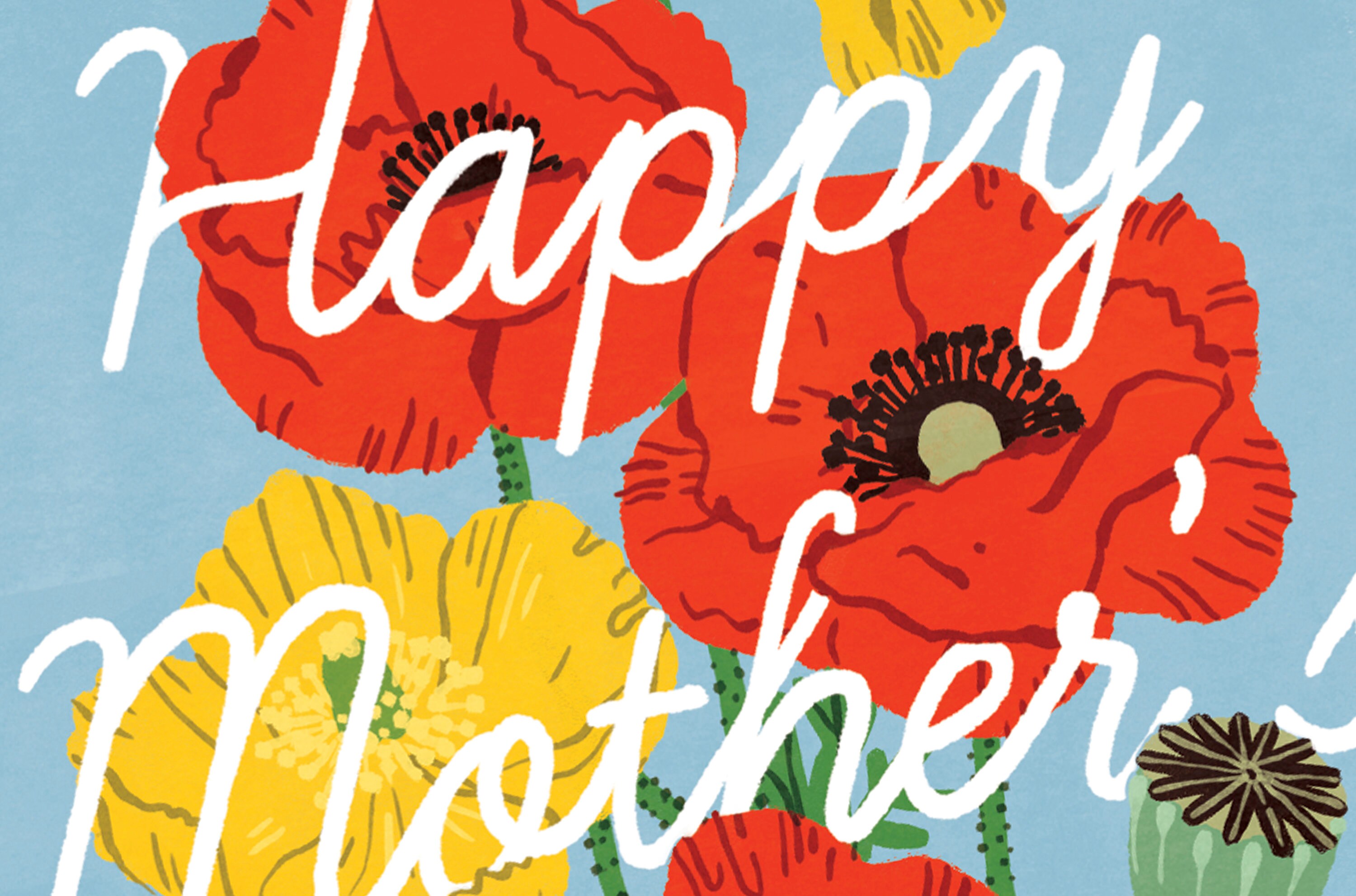 Happy Mother's Day Postcard A6 Illustrated Floral Poppy | Etsy
