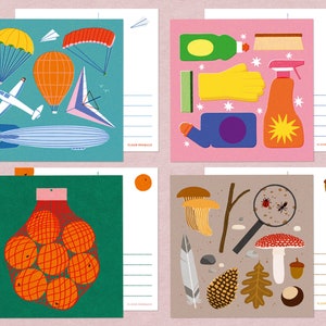 Cartes postales carrées colorées - Oranges et collections illustrées - Carte unique ou jeu de cartes